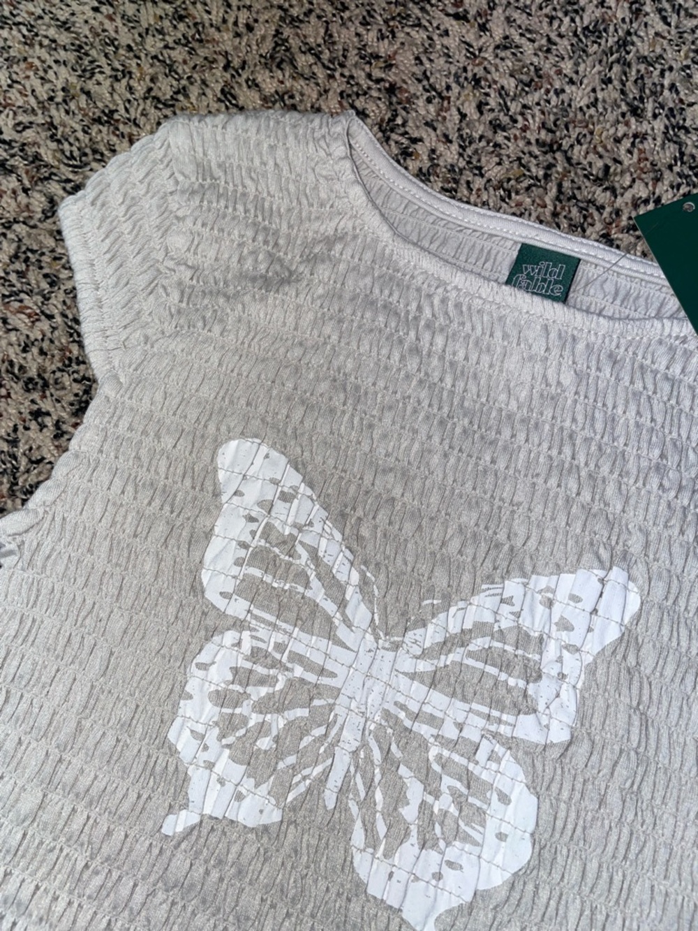 Wild Fable Y2K Smocked Famous Cap Sleeve Cropped Stretch Tee Various Sizes | NWT - Picture 2 of 4